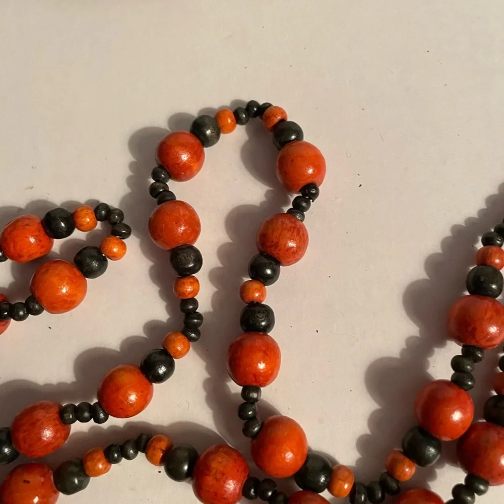 Bead Garlands for Decorating Tree/Tabletop/Mantel. Set of 2. Orange/Black